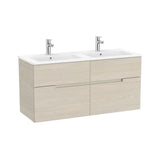 Mueble base suspendido con cuatro cajones y lavabo doble 119x46x58 cm Fresno Roca