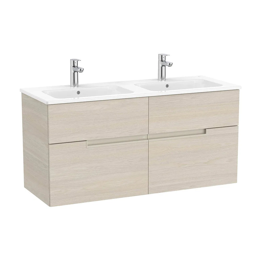 Mueble base suspendido con cuatro cajones y lavabo doble 119x46x58 cm Fresno Roca - Vista 2