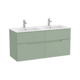 Meuble lavabo suspendu double vasque 119 x 46 x 58 cm quatre tiroirs finition vert sauge design moderne Roca