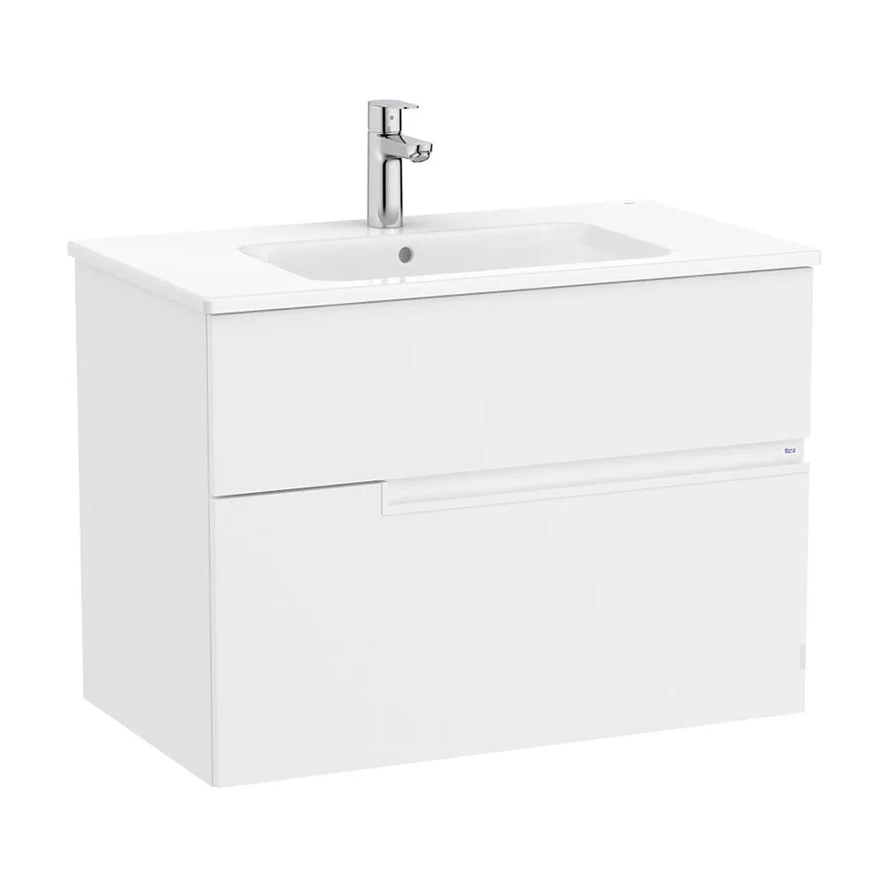 Mueble base suspendido con dos cajones y lavabo blanco mate 80x46x58 cm Roca - Vista 2