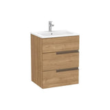 Mueble Base Suspendido con Lavabo Porcelana Tres Cajones Nogal 60x46x75cm Roca