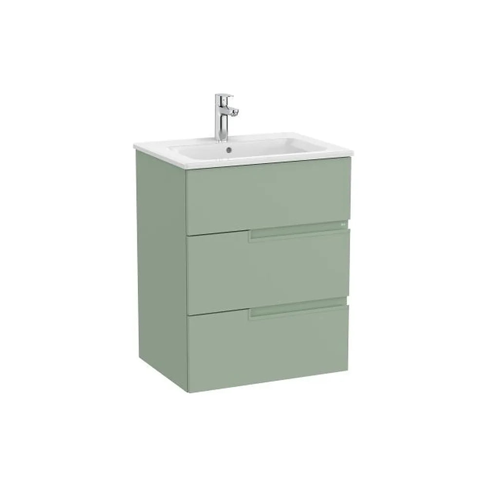 Mueble base suspendido con tres cajones y lavabo porcelana 60x46x76 cm Roca - Vista 1