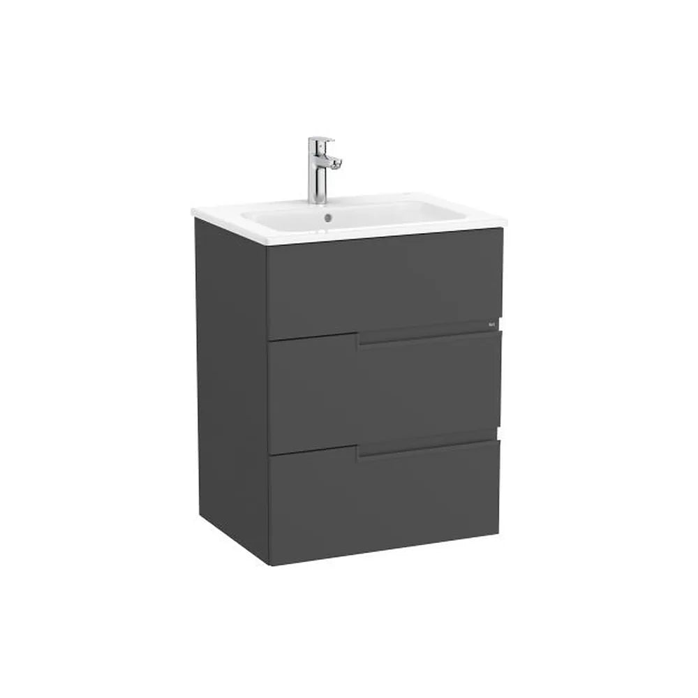 Mueble base suspendido con lavabo porcelana 60x46x76 cm tres cajones Roca - Vista 1