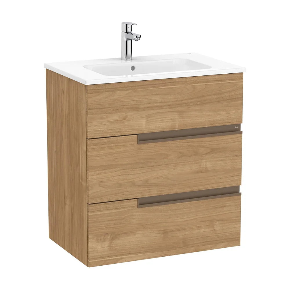 Mueble base suspendido con tres cajones y lavabo de porcelana 70x46x75 cm Roca - Vista 2