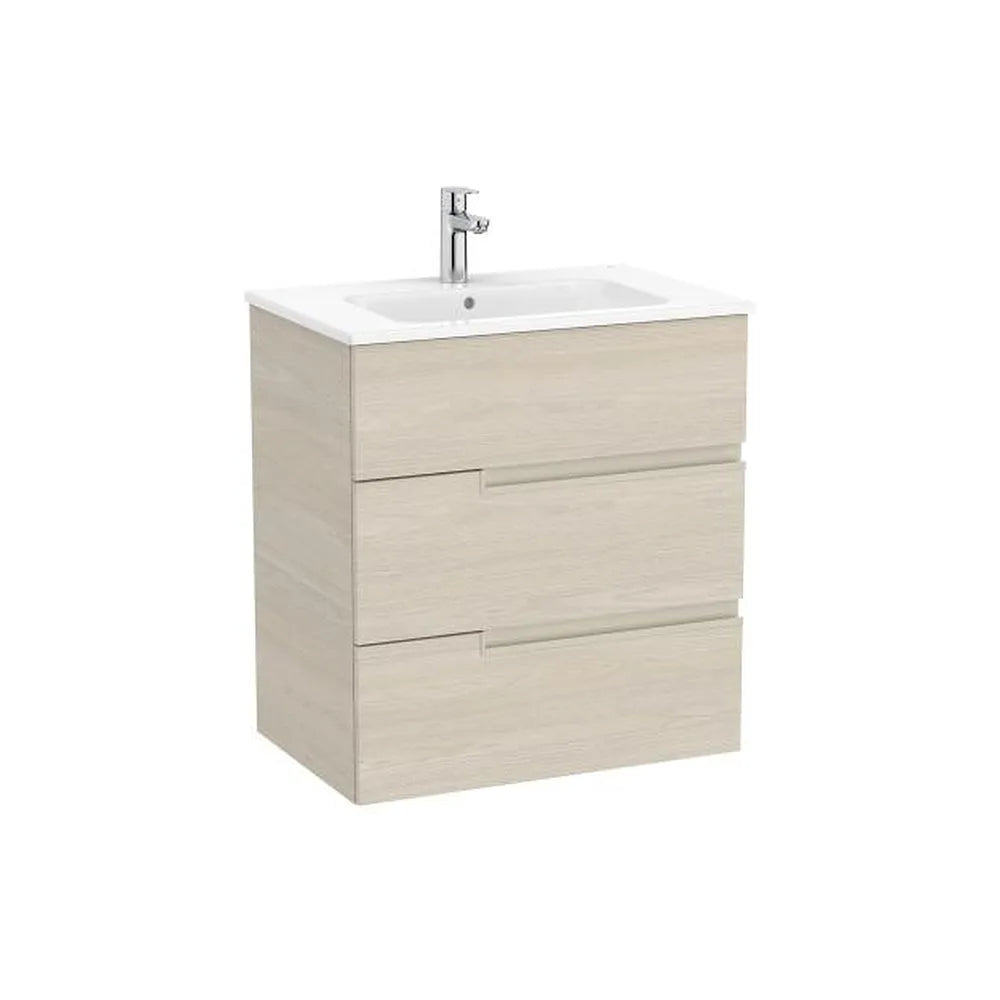 Mueble base suspendido con tres cajones y lavabo porcelana 70x46x75 cm Roca - Vista 1