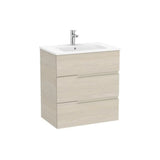 Mueble base suspendido con tres cajones y lavabo porcelana 70x46x75 cm Roca