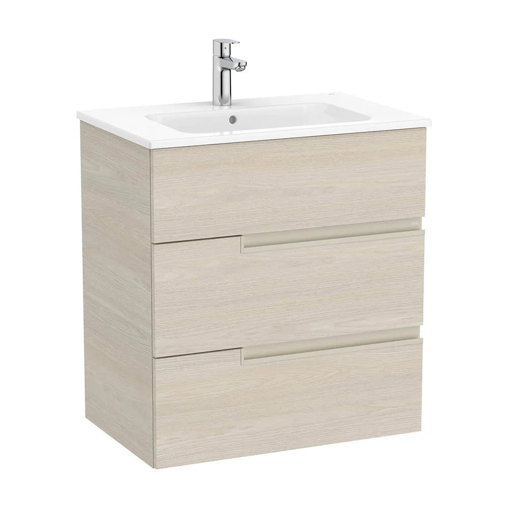 Mueble base suspendido con tres cajones y lavabo porcelana 70x46x75 cm Roca - Vista 2