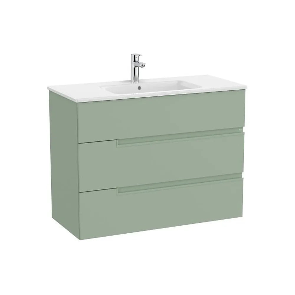 Mueble base suspendido con lavabo tres cajones 1005x460x757 mm Verde Savia Roca - Vista 1