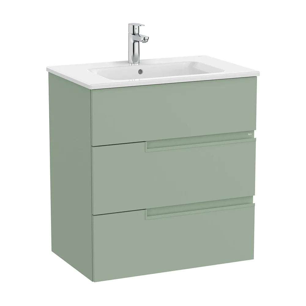 Mueble base suspendido con tres cajones y lavabo porcelana 70x46x75 cm Roca - Vista 2