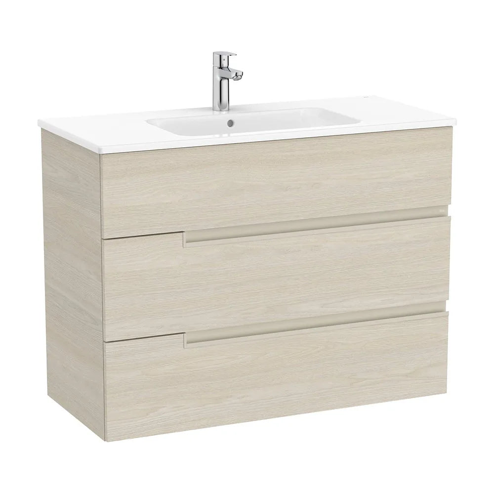 Mueble base suspendido con tres cajones y lavabo porcelana 1005x460x757 mm Roca - Vista 2