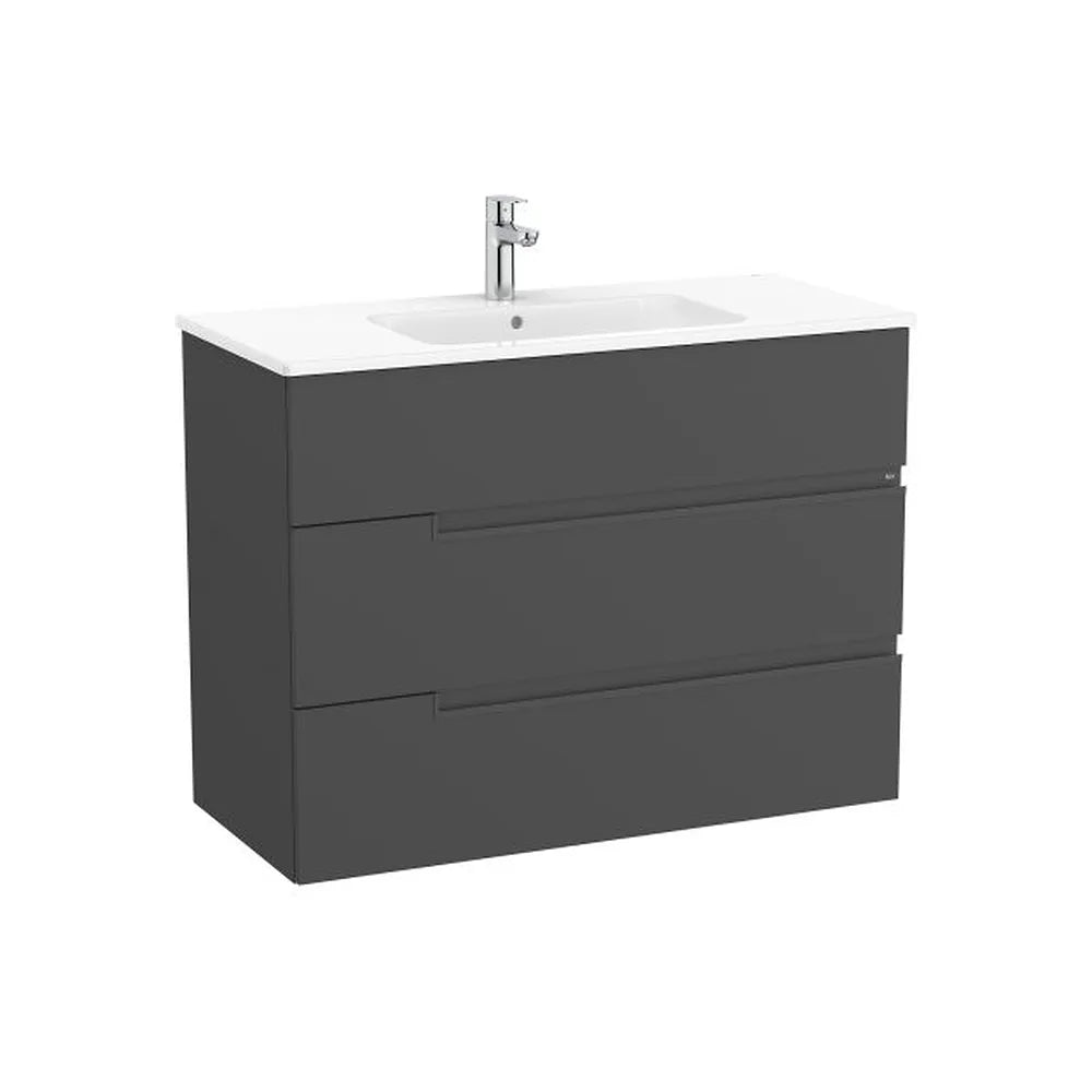 Mueble base suspendido con tres cajones y lavabo porcelana 1005x460x757 mm Roca - Vista 1