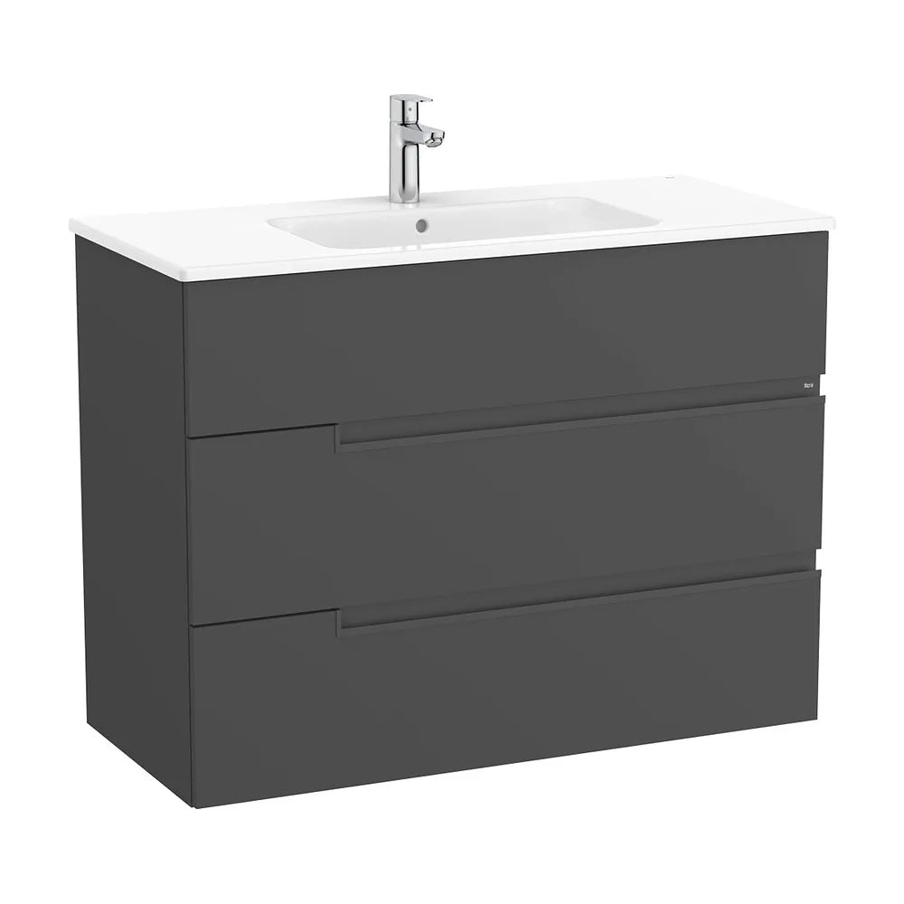 Mueble base suspendido con tres cajones y lavabo porcelana 1005x460x757 mm Roca - Vista 2