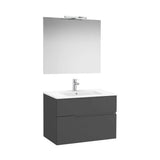 Pack mueble base dos cajones lavabo espejo y aplique LED Starlight 80x46x58 cm Roca