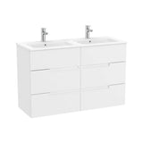 Mueble base suspendido seis cajones lavabo doble 119x46x75 cm Blanco mate Roca