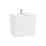 Mueble base suspendido con lavabo porcelana 80x46x75 cm tres cajones blanco mate Roca