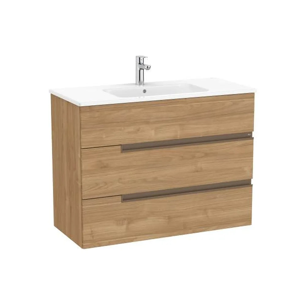 Mueble base suspendido con tres cajones y lavabo porcelana 1005x460x757 mm Roca - Vista 1