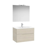 Pack mueble base dos cajones lavabo espejo y aplique LED Starlight Fresno claro Roca
