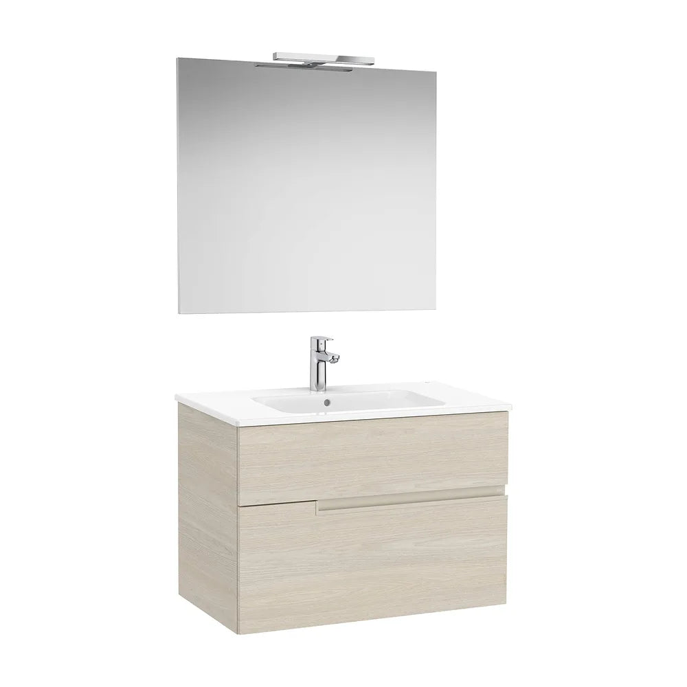 Pack mueble base dos cajones lavabo espejo y aplique LED Starlight Fresno claro Roca - Vista 2