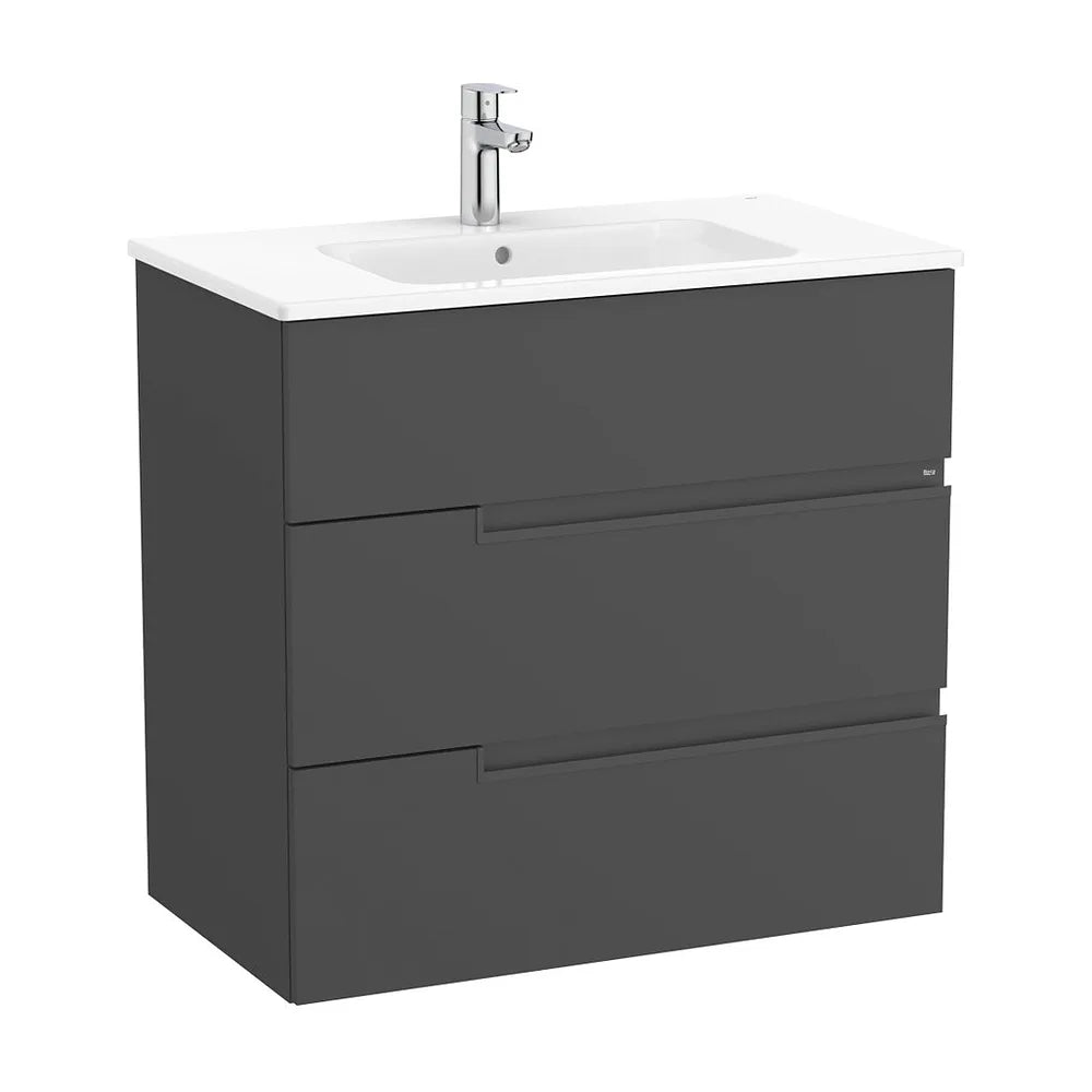 Mueble base suspendido con tres cajones y lavabo porcelana 80x46x75 cm Roca - Vista 2