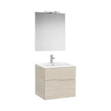 Pack mueble base dos cajones lavabo espejo y aplique LED Starlight Fresno claro Roca