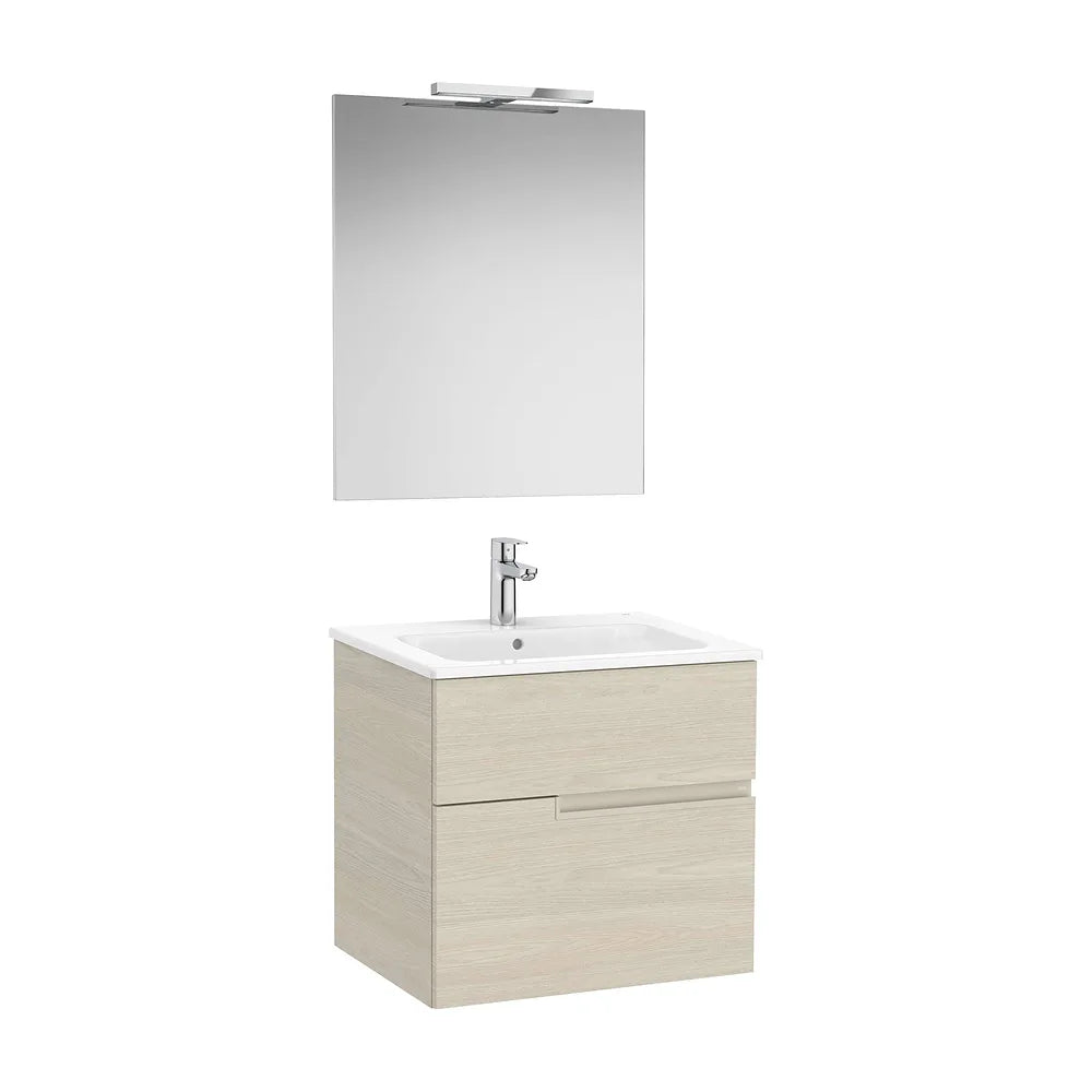 Pack mueble base dos cajones lavabo espejo y aplique LED Starlight Fresno claro Roca - Vista 2