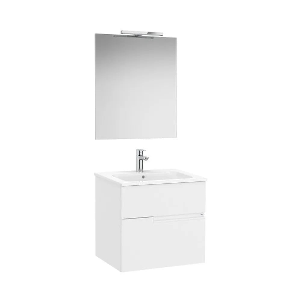 Pack mueble base dos cajones lavabo espejo y aplique LED Starlight 60x46x58 cm Roca - Vista 1