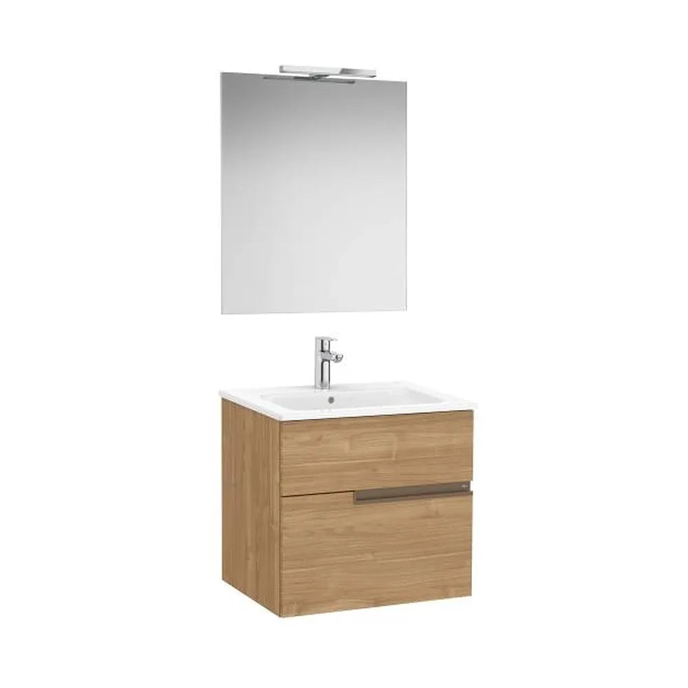 Pack mueble base dos cajones lavabo porcelana espejo aplique LED Starlight nogal Roca - Vista 1