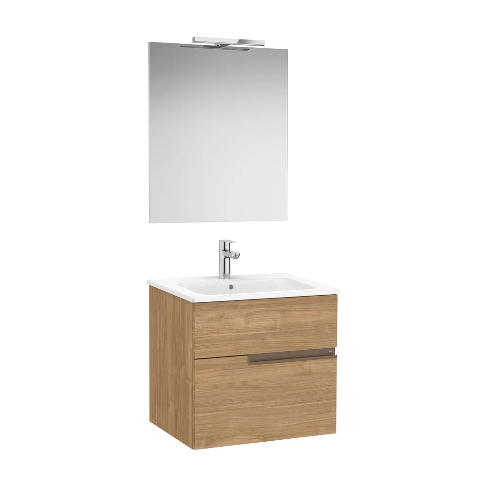 Pack mueble base dos cajones lavabo porcelana espejo aplique LED Starlight nogal Roca - Vista 2