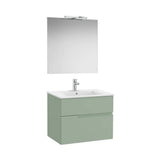 Pack mueble base dos cajones lavabo porcelana espejo aplique LED 70x46x58 cm Roca