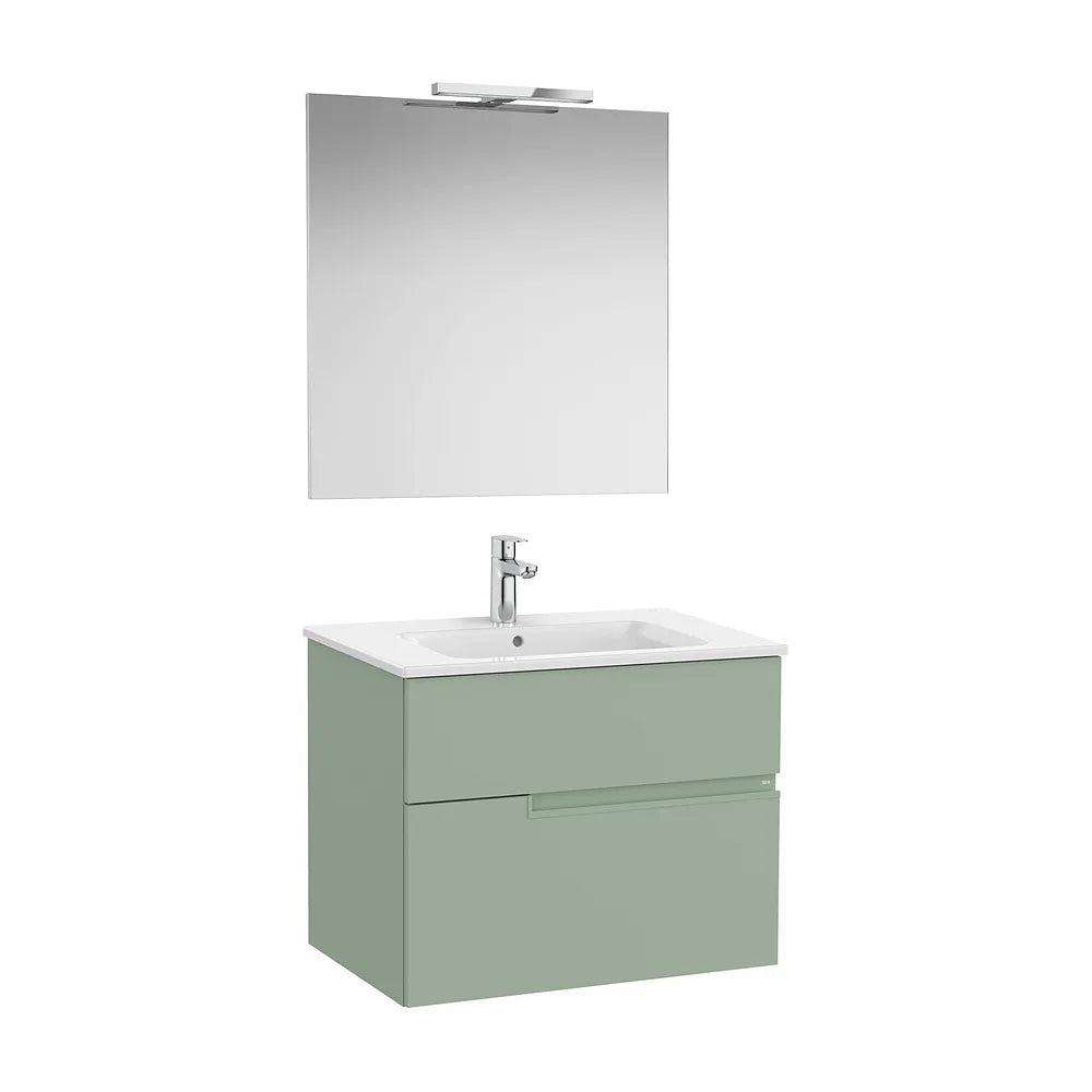 Pack mueble base dos cajones lavabo porcelana espejo aplique LED 70x46x58 cm Roca - Vista 2