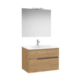 Mueble Base 2 Cajones Lavabo Espejo y Aplique Led Starlight Nogal 80x46x58cm Roca