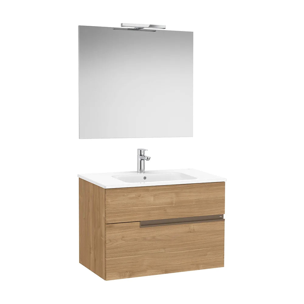 Mueble Base 2 Cajones Lavabo Espejo y Aplique Led Starlight Nogal 80x46x58cm Roca - Vista 2