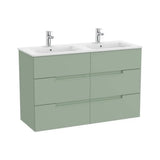Mueble Base Suspendido Seis Cajones Lavabo Doble Porcelana 119x46x75cm Colección Victoria Roca