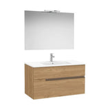 Mueble Base 2 Cajones Lavabo Porcelana Espejo Aplique Led 100x46x58cm Roca