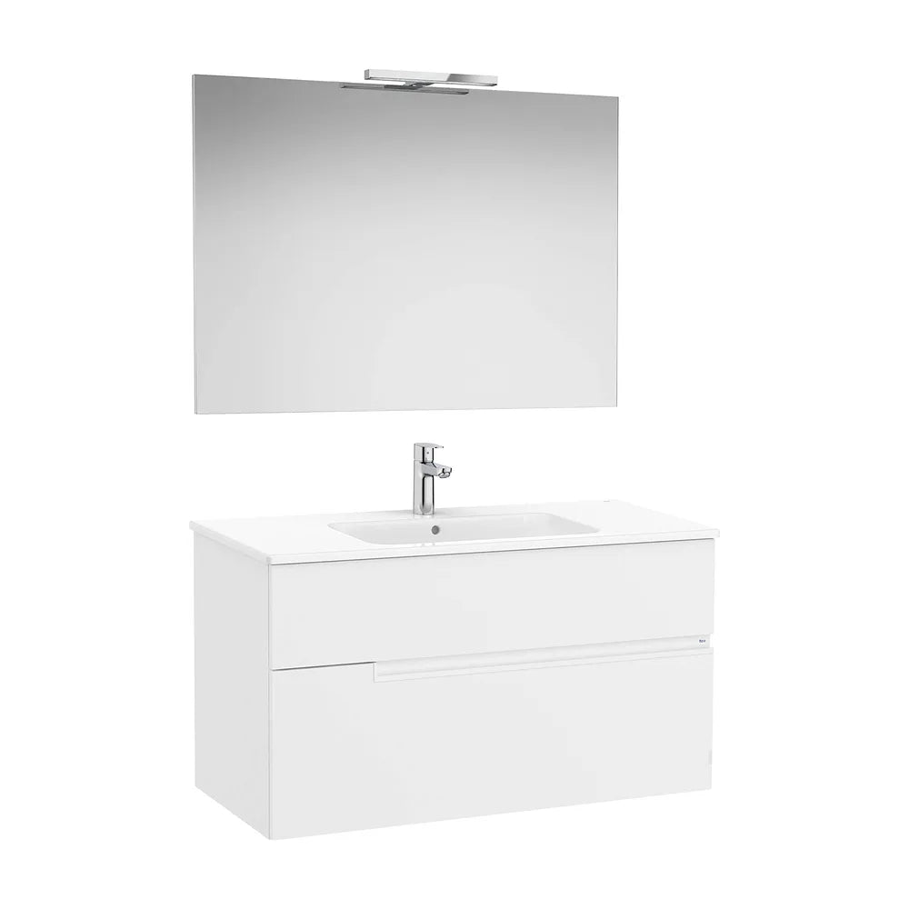 Pack mueble base dos cajones lavabo espejo y aplique LED Starlight 100x46x58 cm Roca - Vista 2