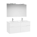 Pack mueble base cuatro cajones lavabo doble espejo aplique LED Starlight Roca