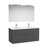 Pack mueble base cuatro cajones lavabo doble espejo y aplique LED Starlight Roca
