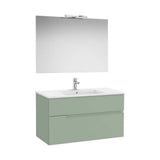 Pack meuble sous vasque deux tiroirs avec lavabo en porcelaine miroir et applique LED 100 x 46 x 58 cm Roca