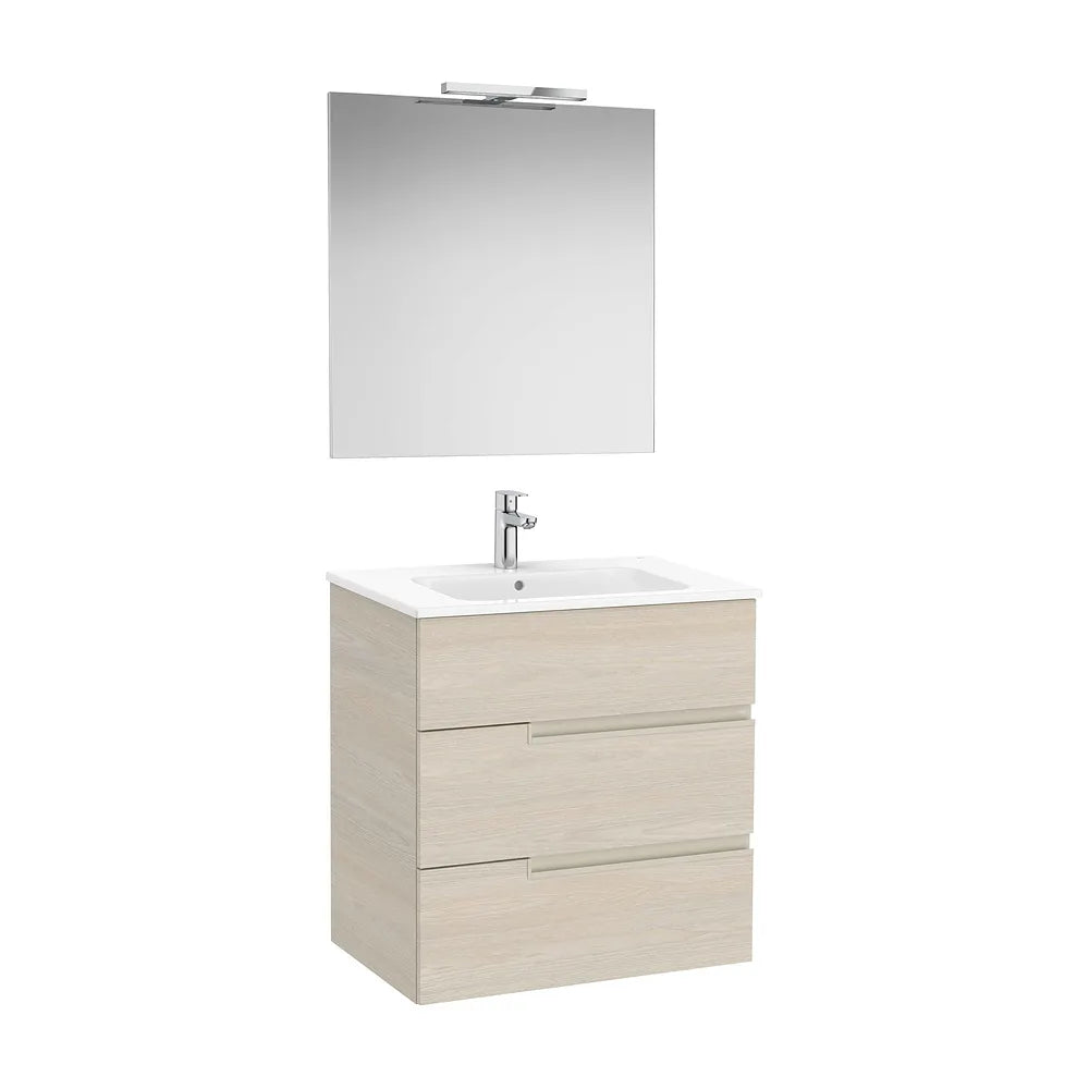 Pack mueble base tres cajones lavabo porcelana espejo aplique LED Starlight Roca - Vista 2