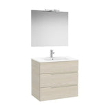 Mueble Base Tres Cajones Lavabo Porcelana Espejo Aplique Led 80x46x75cm Colección Victoria Roca