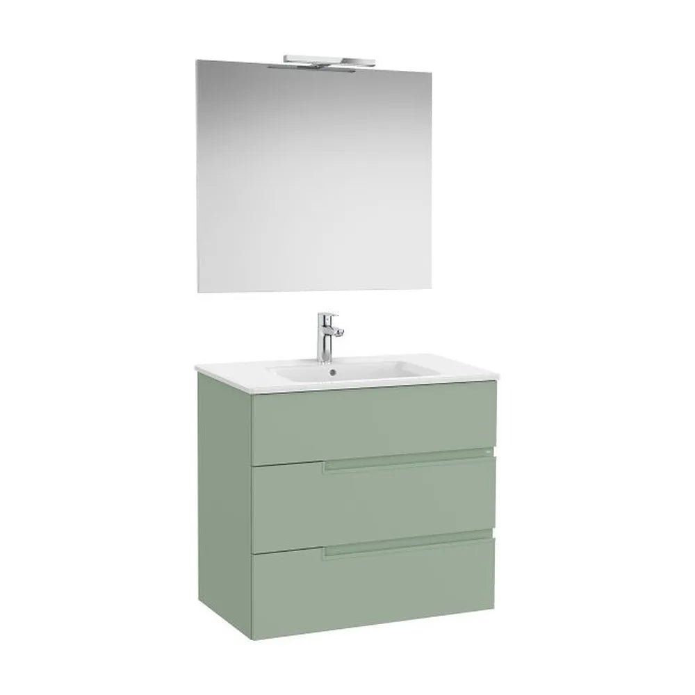 Mueble Base Tres Cajones Lavabo Porcelana Espejo Aplique Led Verde Roca - Vista 1