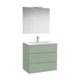 Mueble Base Tres Cajones Lavabo Porcelana Espejo Aplique Led Verde Roca