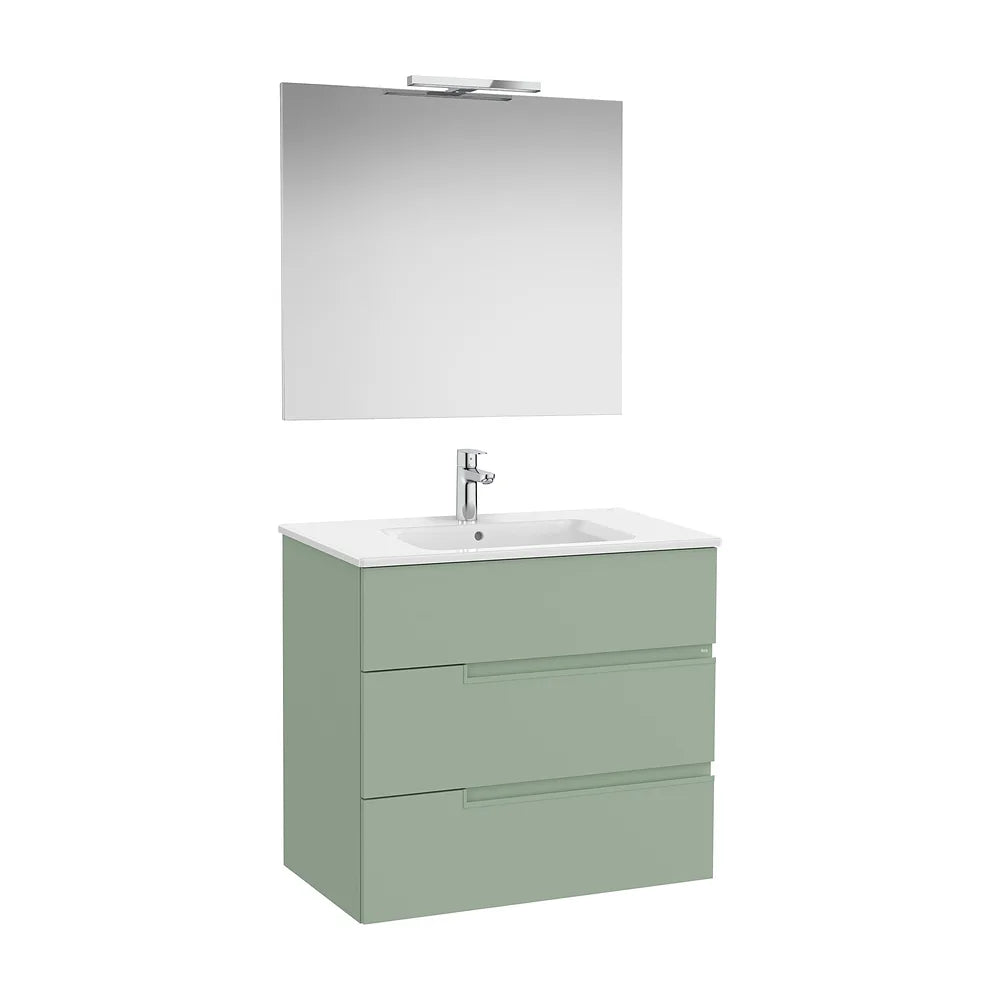 Mueble Base Tres Cajones Lavabo Porcelana Espejo Aplique Led Verde Roca - Vista 2