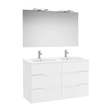 Pack mueble base seis cajones lavabo doble espejo aplique LED Starlight Roca