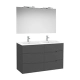 Pack meuble lavabo double 6 tiroirs miroir rectangulaire avec applique LED couleur onyx design Victoria N Starlight Roca