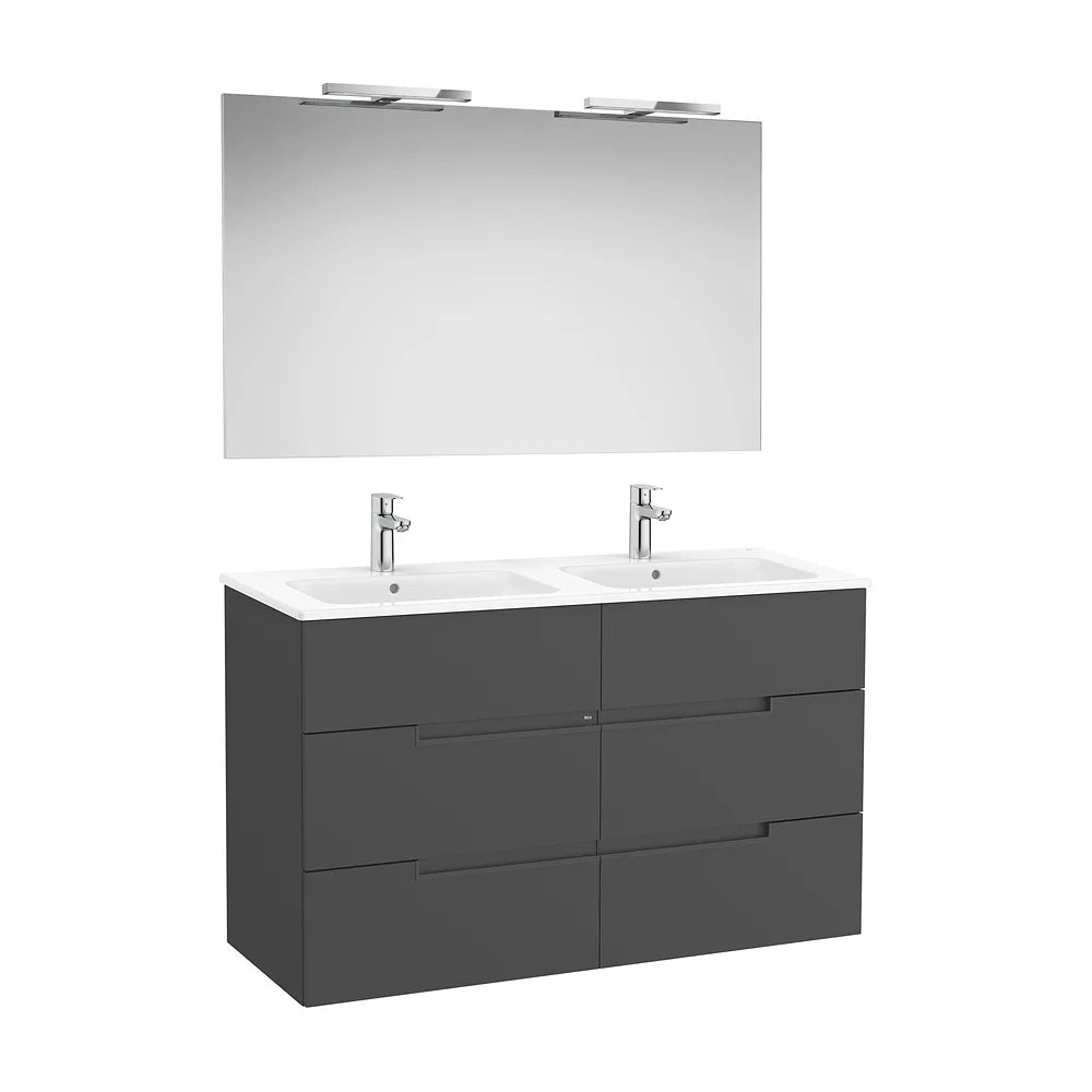 Pack mueble base seis cajones lavabo doble espejo aplique LED Starlight Roca - Vista 2