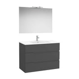 Mueble Base Tres Cajones Lavabo Porcelana Espejo Aplique Led 100x46x75cm Colección Victoria Roca