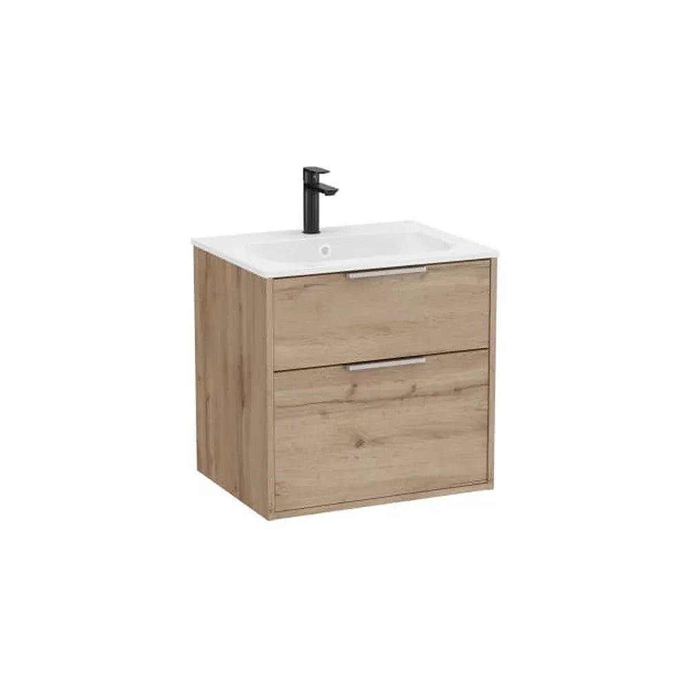 Mueble base compacto suspendido con dos cajones y lavabo de porcelana 60x46x58 cm Roca - Vista 1