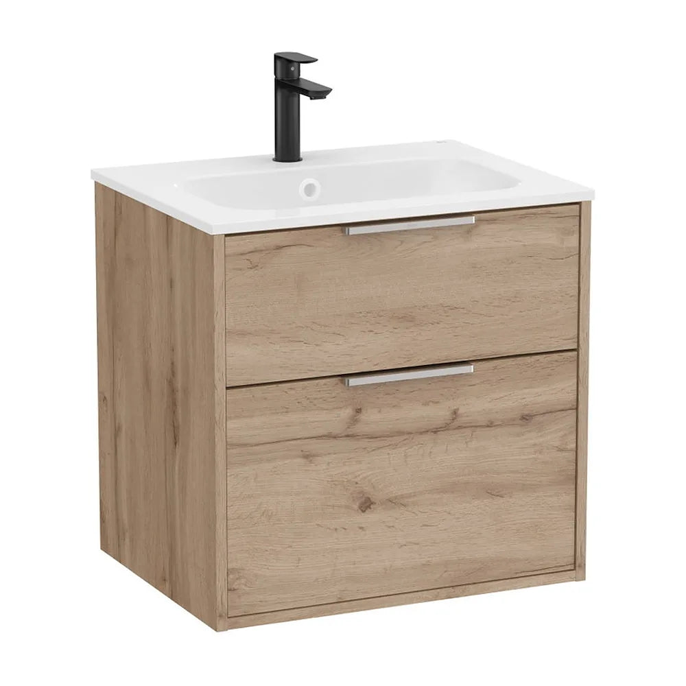 Mueble base compacto suspendido con dos cajones y lavabo de porcelana 60x46x58 cm Roca - Vista 2