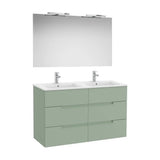Pack mueble base seis cajones lavabo doble espejo aplique LED Starlight 119x46x75 cm Roca